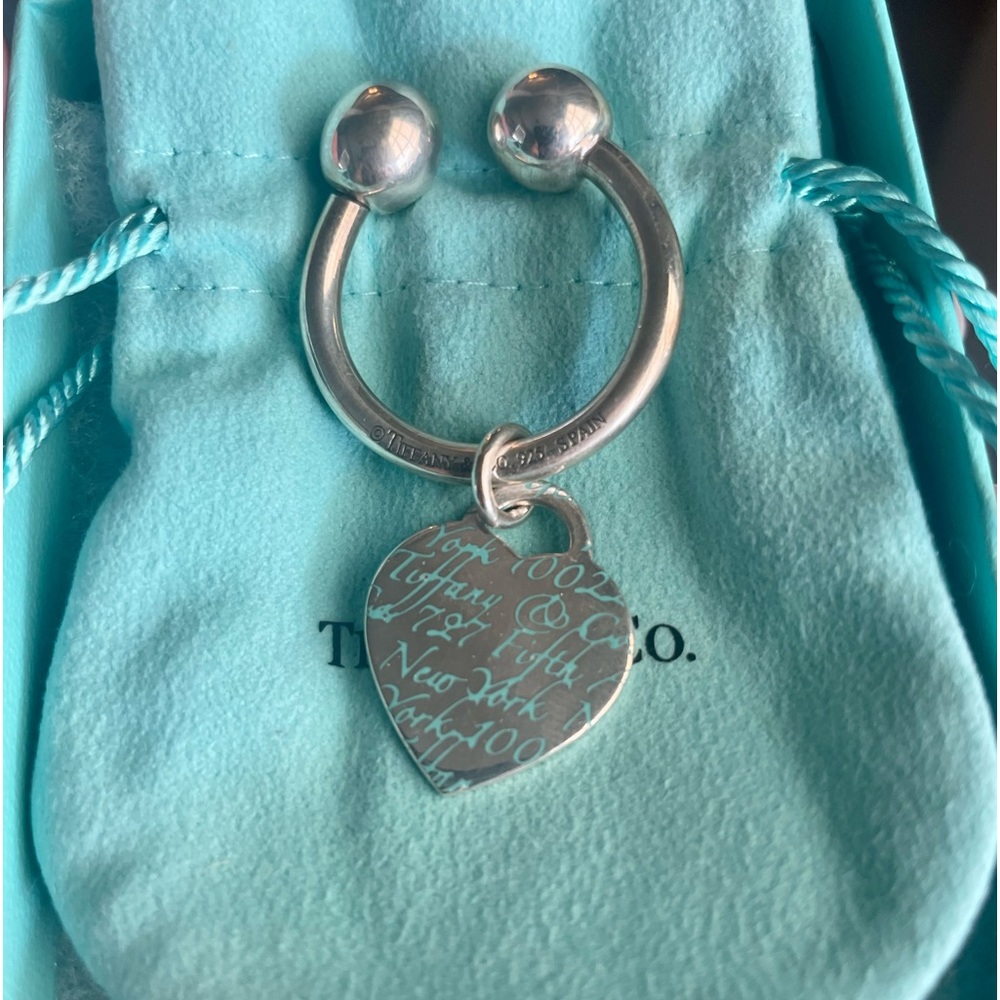 Tiffany & Co. Blue Enamel Notes Heart Tag Keyring